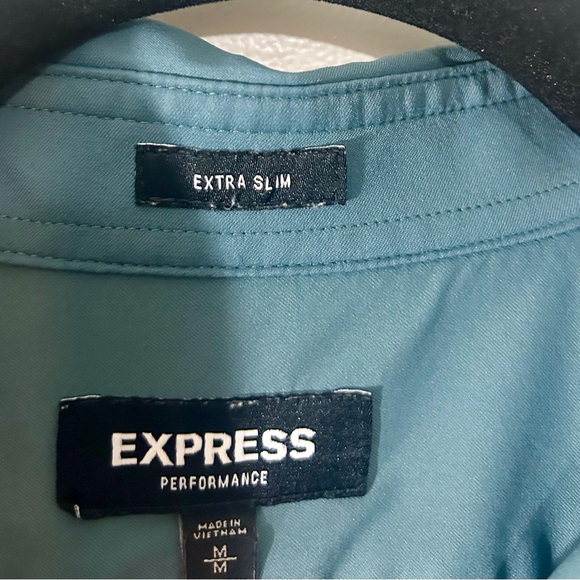 Express Performance Collared Button Down Teal Blue Long Sleeve size medium. - Picture 5 of 6